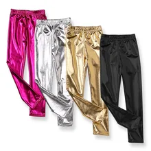 Весенне-осенние детские леггинсы для девочек глянцевый золотистый Серебристый обтягивающие брюки в стиле панк брюки для мальчиков одежда для малышей от 3 до 9 лет