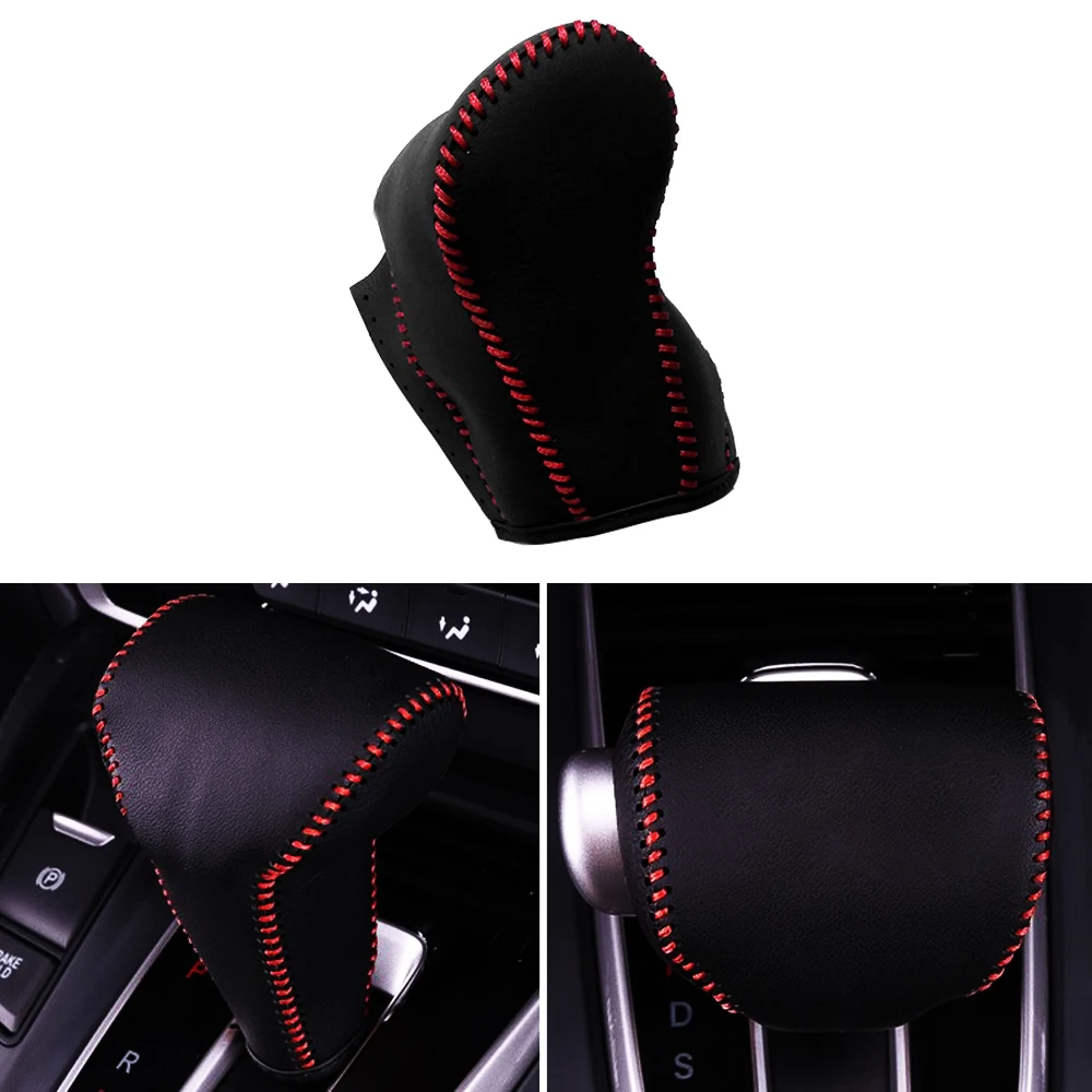 

JEAZEA 1PC Black Car Genuine Leather Gear Shift Knob Stick Cover Trim Hand-Stitched For Honda CRV CR-V 2017 2018 Car Styling