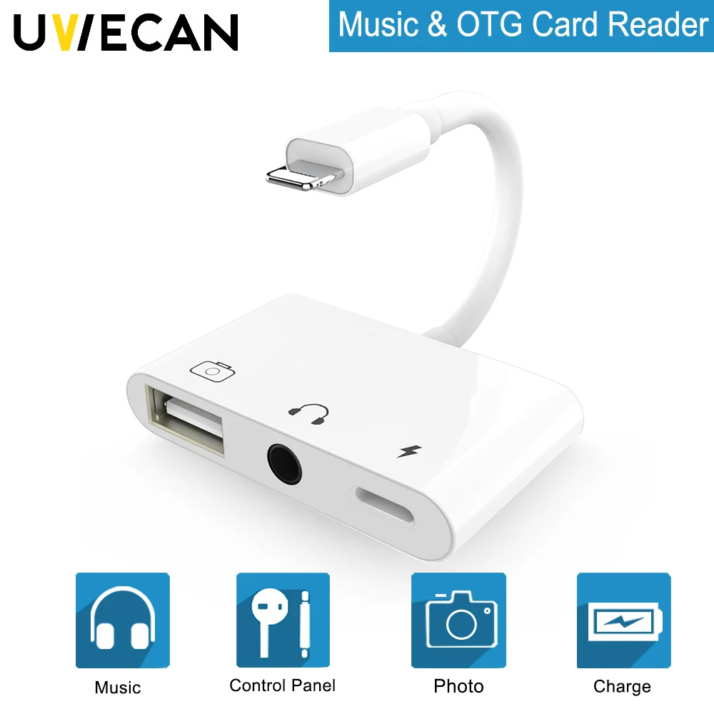 

3 in 1 For Lightning to Audio OTG USB 3 Adapter With Charging Interface & 3.5mm Headphone Jack For iPhone/iPad/iPod/iOS 9.3-12.1