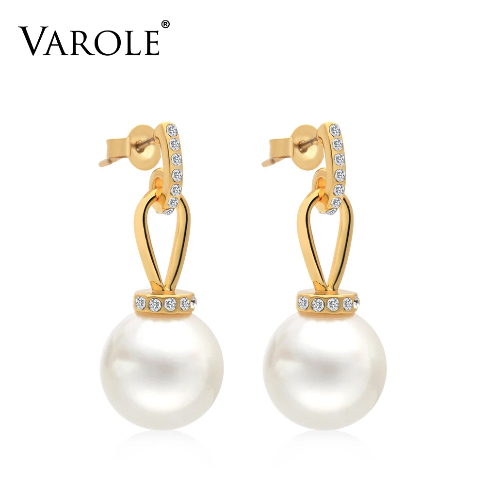 

VAROLE Big Pearl Dangle Earrings Matte Gold color Earings Drop Earrings For Women Long Earring Fashion Jewelry Brinco