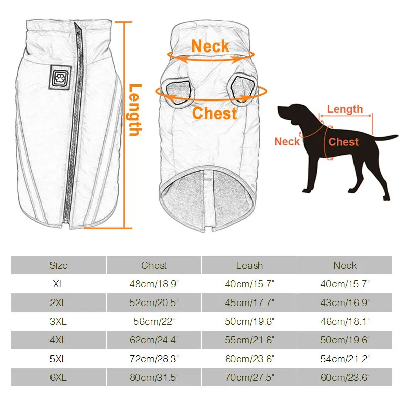 XL-6XL Светоотражающие пальто, куртки для собак, зимняя водонепроницаемая одежда для домашних животных, теплая собачья жилетка, одежда для средних и больших собак, бульдог лабрадор