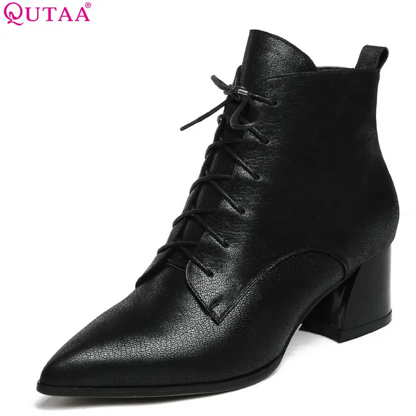 

QUTAA 2019 Women Ankle Boots Square High Heel All Match Platform Zipper Winter Boots Women Shoes Women Boots Big Size 34-43
