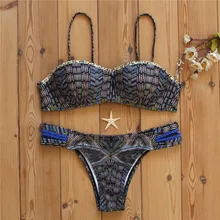 Sexy Micro Bikinis Women Bikini 2017 Swimsuit Low Waist Bathing Suit Push Up Swimming Suit Beach Swimwear Set Print Weave Black