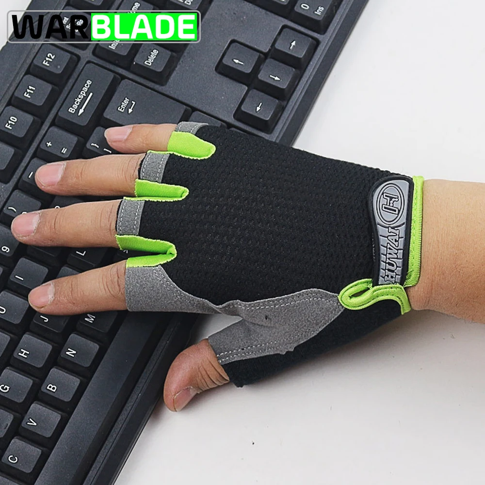 Дышащие перчатки с гелевыми подушечками на половину пальца, спортивные перчатки, летние перчатки для езды на велосипеде, противоскользящие напульсники, перчатки WarBLade - Цвет: black green