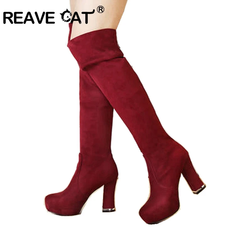

REAVE CAT New winter sexy thin high-heel slim Shoes woman thigh boots over the knee boots botas bottines large size 43 A1038