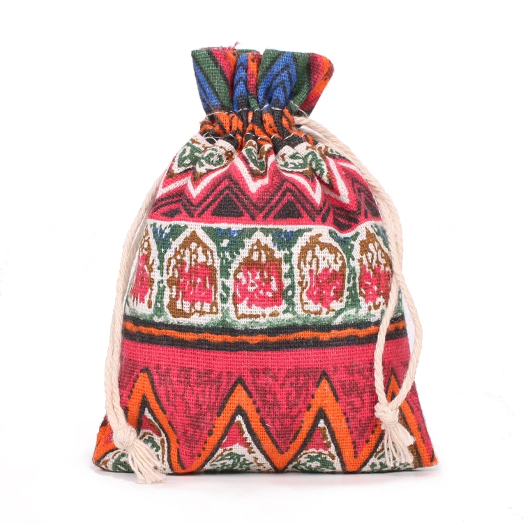 Ethnic Style Printing Bags 50pcs/Lot 14x16cm Linen Cotton Pouch