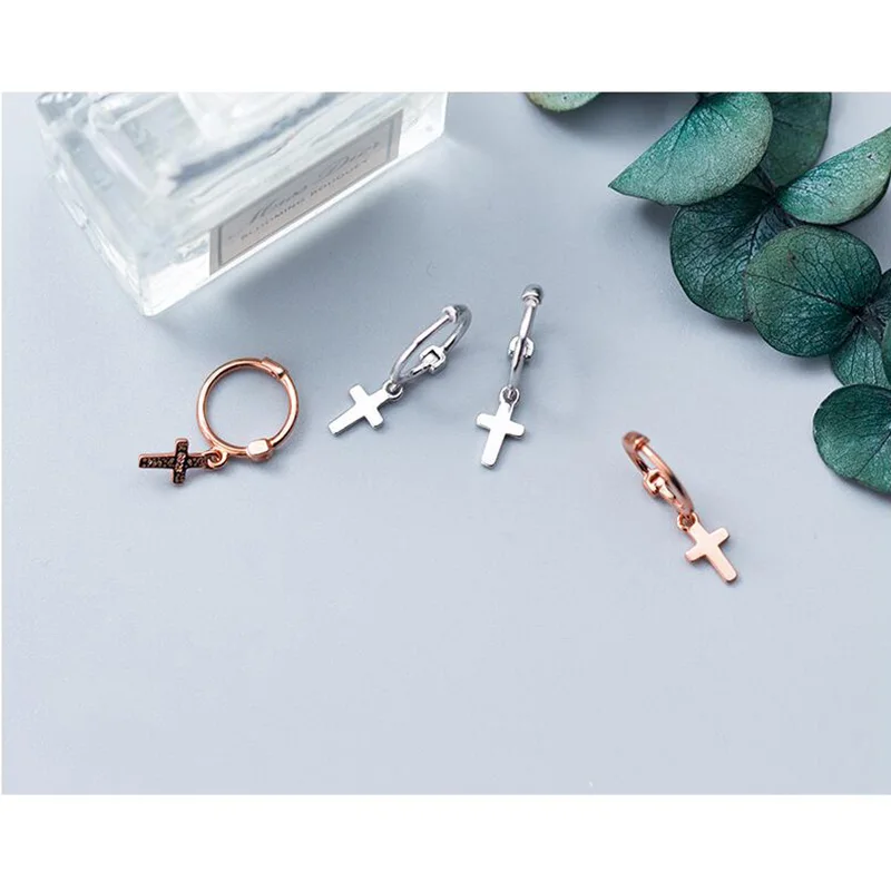 Модные 925 пробы серебряные женские серьги, Висячие кресты, очаровательные серьги-кольца, высокое качество, для девушек, ушные крючки, подвесные украшения