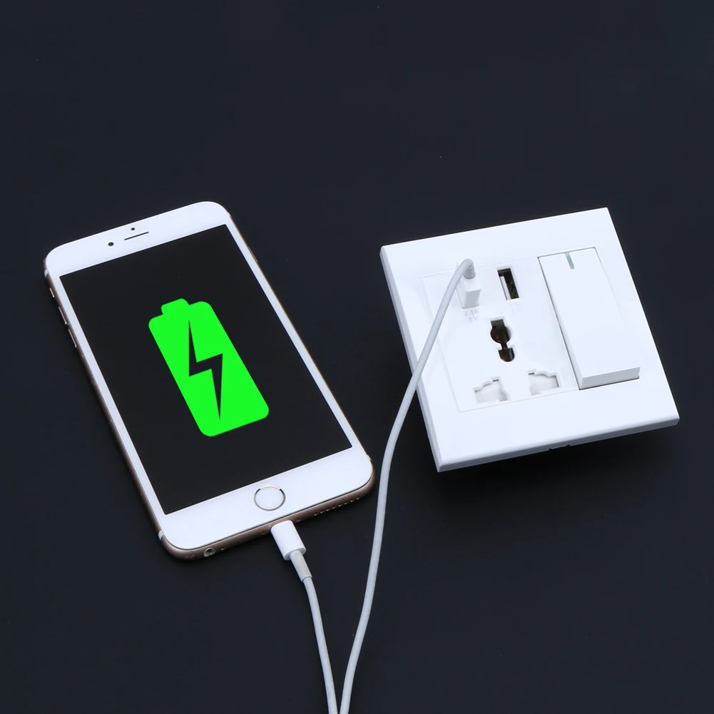 

Universal USB Wall Socket 86 Type Concealed Dual USB Charging Wall Socket for PC iPhone Samsung Phone Tablet with Switch