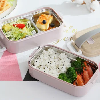 

Nordic Style 2-layer Stainless Steel Lunch Box Portable Food Storage Container Microwave Food Storage Box Outdoor Picnic