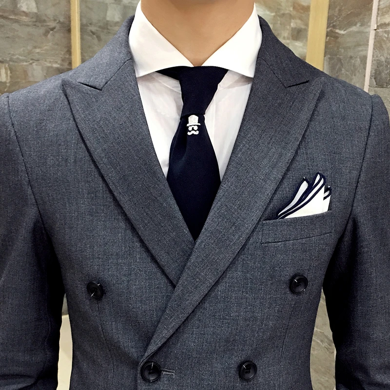 

2019 Gray Men's Formal Casual Slim Fit Business Tailored Suit Male Blazer Groom Wedding Tuxedo 2Pcs Suits Jacket+Pants Set