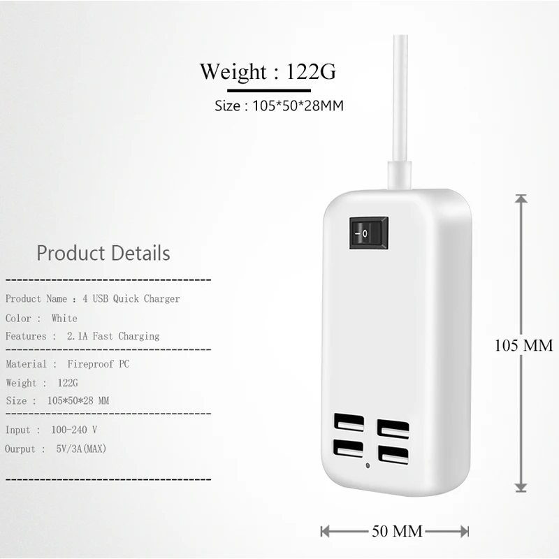 4 порта USB зарядное устройство док станция для iPhone X Samsung Galaxy S8 S9 Note 8 Быстрая