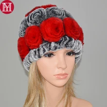 Горячая Распродажа, русская зимняя шапка из меха кролика Рекс, женская шапка из натурального меха кролика рекс с цветочным рисунком, шапка ручной работы из натурального меха кролика