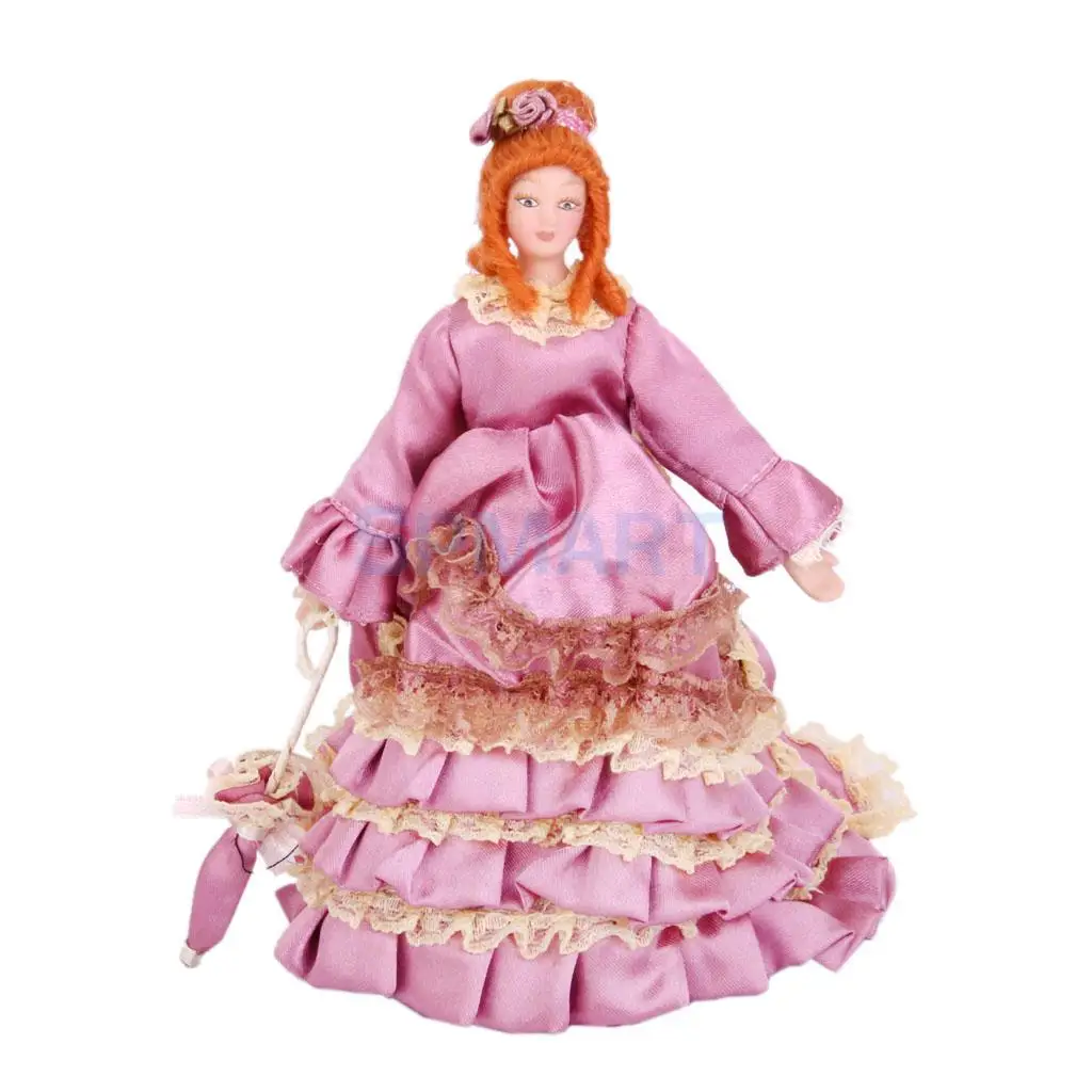 Кукольный домик миниатюрные фарфоровые куклы викторианская леди в фиолетовой драпированной юбке