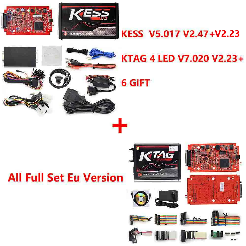 KESS V2 V2.47 V2.23 V5.017 EU красная печатная плата без жетона экю программирование Ktag 4 led с европейской платой красная версия с лучшим качеством - Цвет: kess with ktag