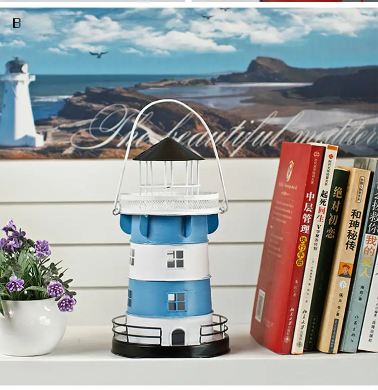 Mediterranean Style Iron Lighthouse Handmade Home Decoration Candle