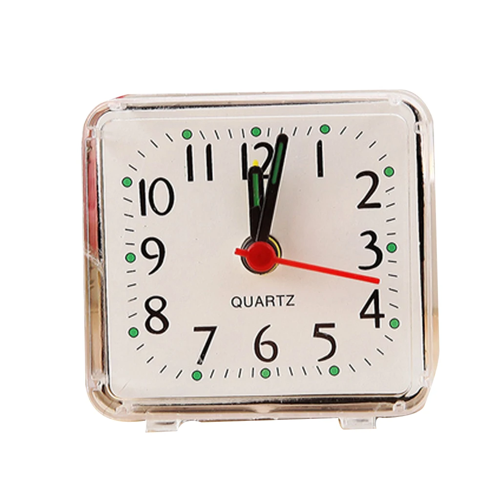 Square Small Bed Alarm Clock Transparent Case Compact Travel Clock Mini Mute Children Student Desk Watch Bedside Desk Table Home