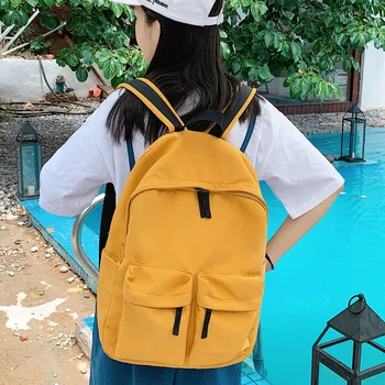 

Waterproof Nylon Women Backpack Female Fashion Double-pocket Schoolbag For Teenagers Girl Travel Backpack Women Fashion Soft