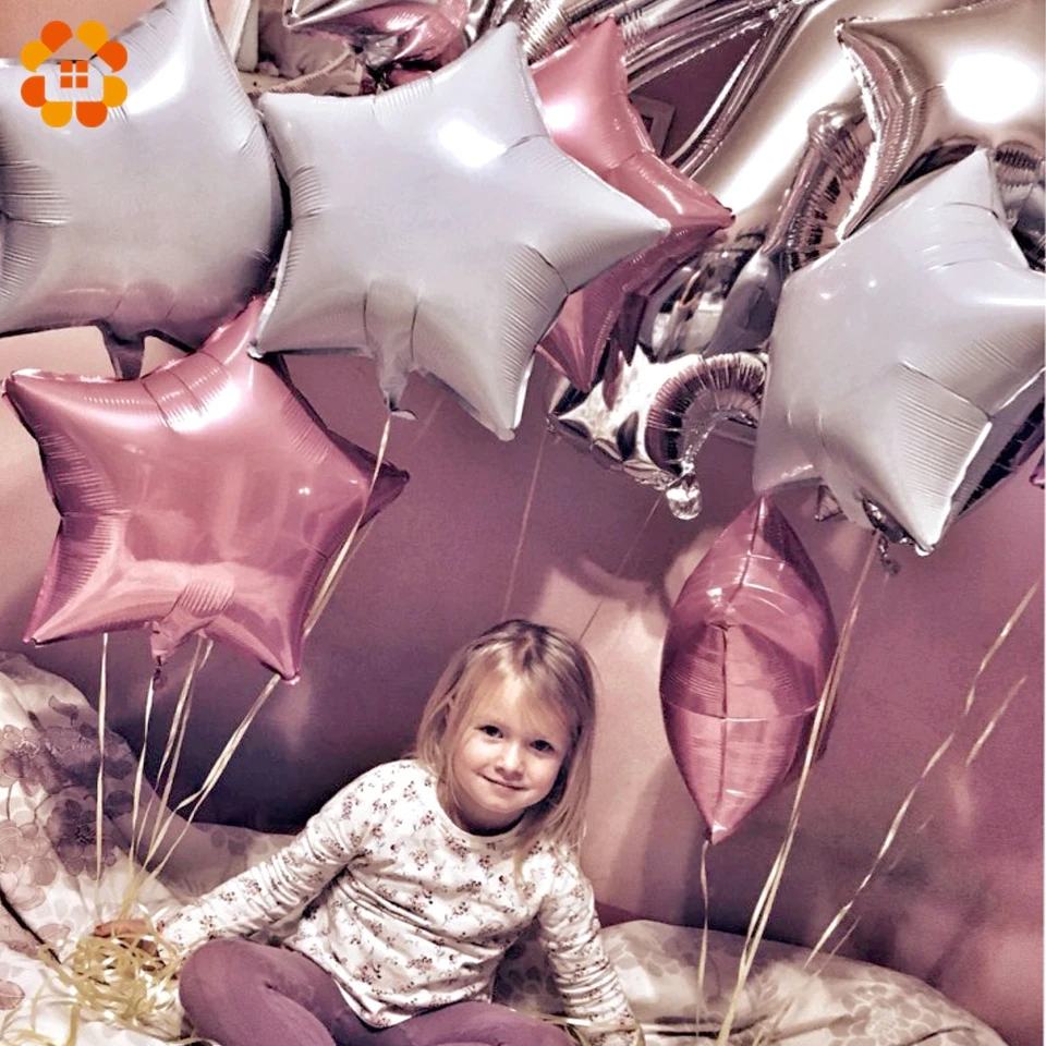 

5PCS 18inch Baby Shower Party Balloons White&Pink&Sliver Star Helium Foil Balloons DIY Kids Birthday/Wedding Party Decoration