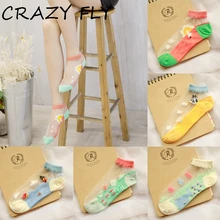 Магазин Crazy Fly, новинка,, мягкие шелковые сетчатые прозрачные женские носки, летние короткие носки с кристаллами, забавные короткие носки