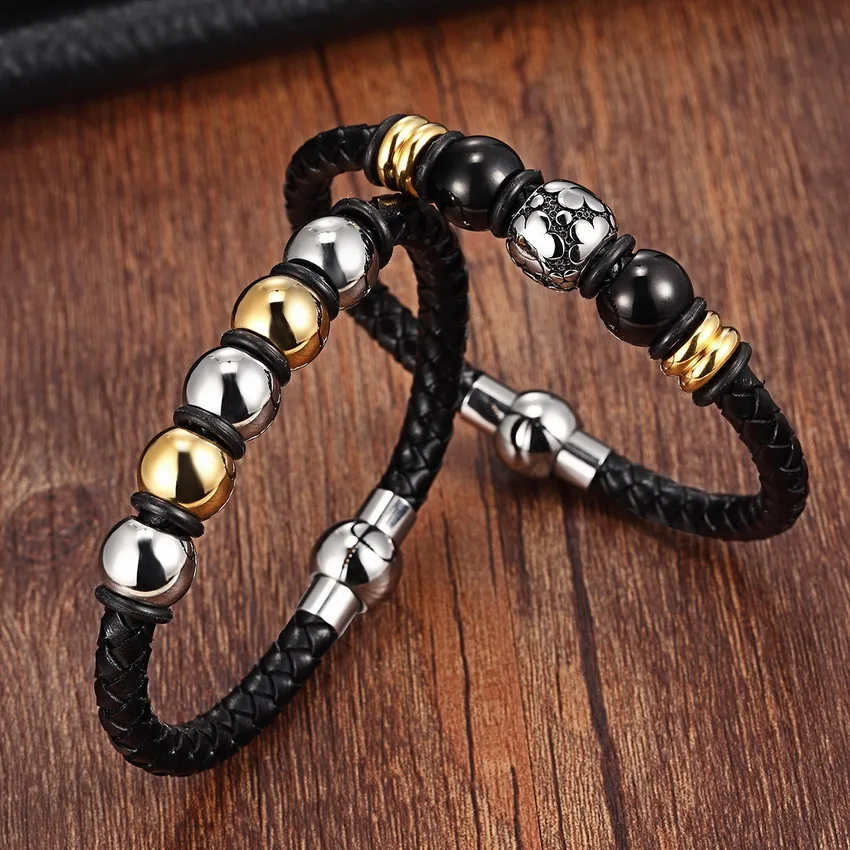 XQNI браслет-цепочка из нержавеющей стали мужские браслеты из натуральной кожи золотой женский черный цветной кожаный браслет для wo мужчин манжета пряжка