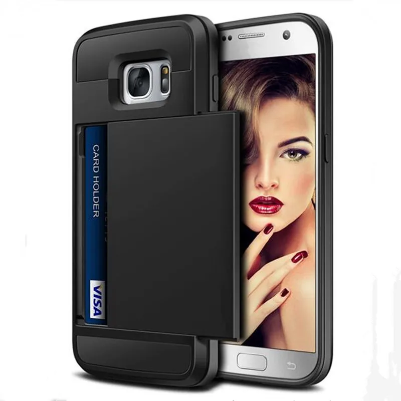 

Luxury Card Slider Wallet Card Holder Slot Case for Samsung Galaxy S5 S6 S6Edge S7 Edge Note5 Shockproof Armor Protective Cover