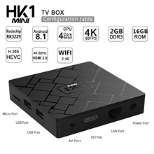 HK1 Мини Android 8,1 смарт-ТВ-бокс на Rockchip RK3229 Quad core 2 Гб оперативной памяти, 16 ГБ Rom H.265 4 K ТВ Sep компьютерной приставки к телевизору медиаплеер PK X96 мини TX3