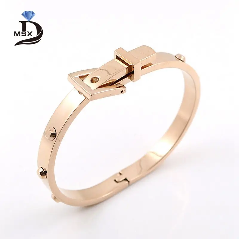 

Promotion Punk 316L Stainless Steel Belt Buckle Cuff Bangles Openable Charm Bracelets Gold Color Women Men Famous Jewelry