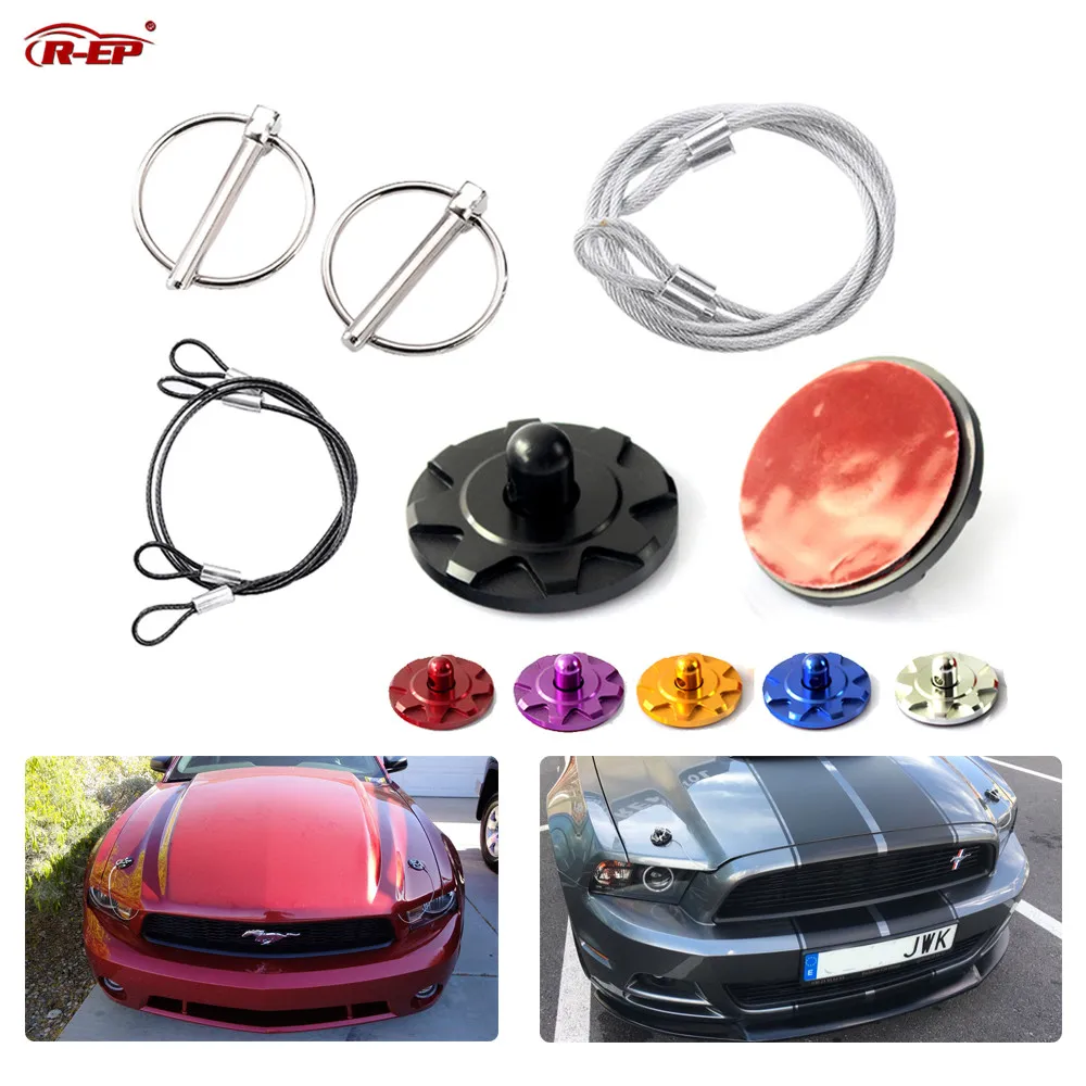

R-EP Universal Aluminum Hood Pins Lock with Quick Latch Rope Hood Lock Clip Kit for Racing Car Engine Bonnets without Drilling