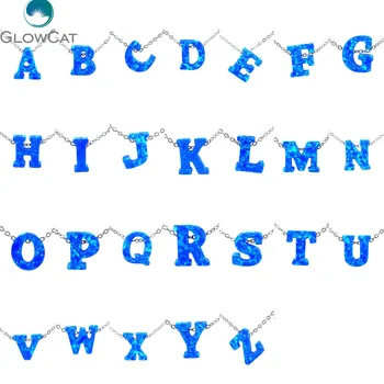 

Personalized Capital Charm Synthetic Letters Blue Fire Opal Pendant Silver Plated Stainless Steel Necklace For Women 21643