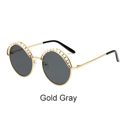 Ralferty Круглые Солнцезащитные очки Для женщин жемчужный Sunglases UV400 черные очки люнет де солей femme zonnebril люнет A66248 - Цвет линз: Gold Gray