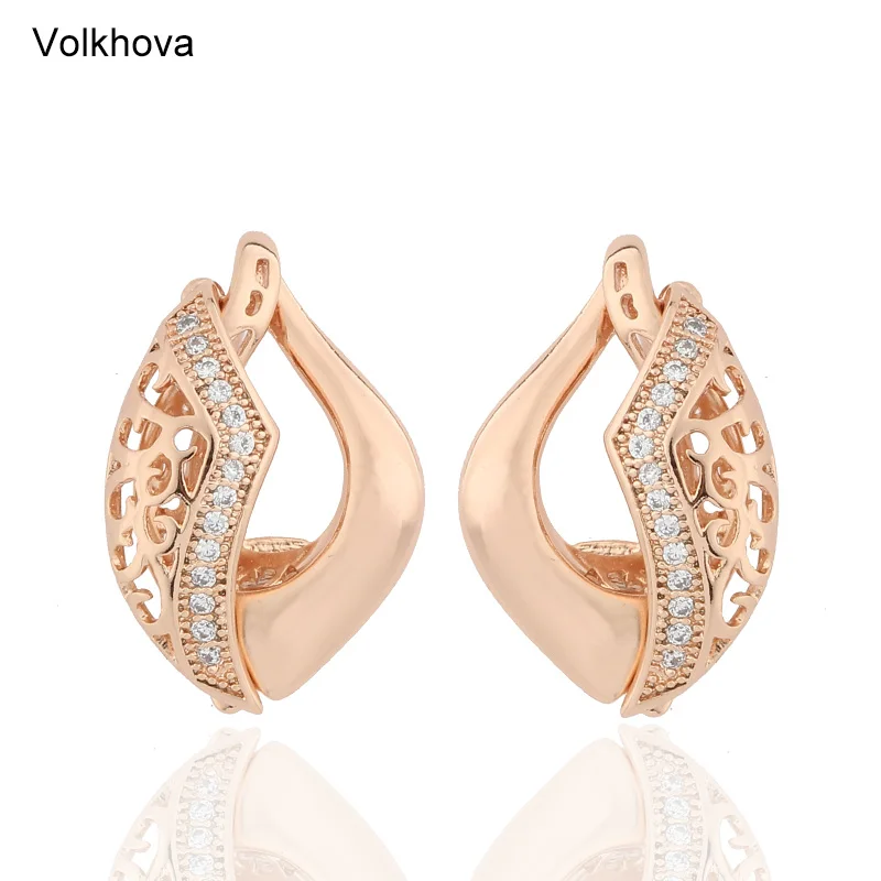 

New Irregular symmetry Hollow Style Drop Earrings For Women Fashion Jewelry 585 Rose Gold color AAA+ Zircon Good Quality