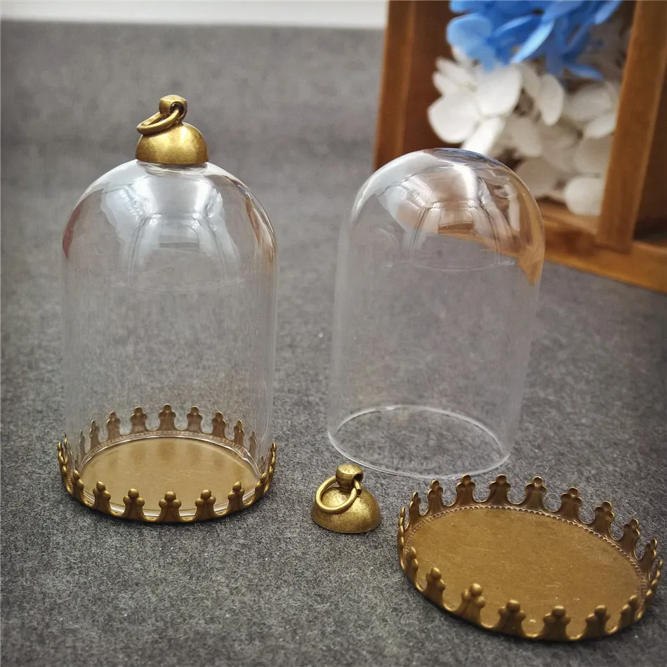 5 компл./лот 38*25 мм трубчатый стеклянный глобус бронза крошечная Корона база бусины в форме чашек стеклянный флакон кулон модное ожерелье подвесной стеклянный купол