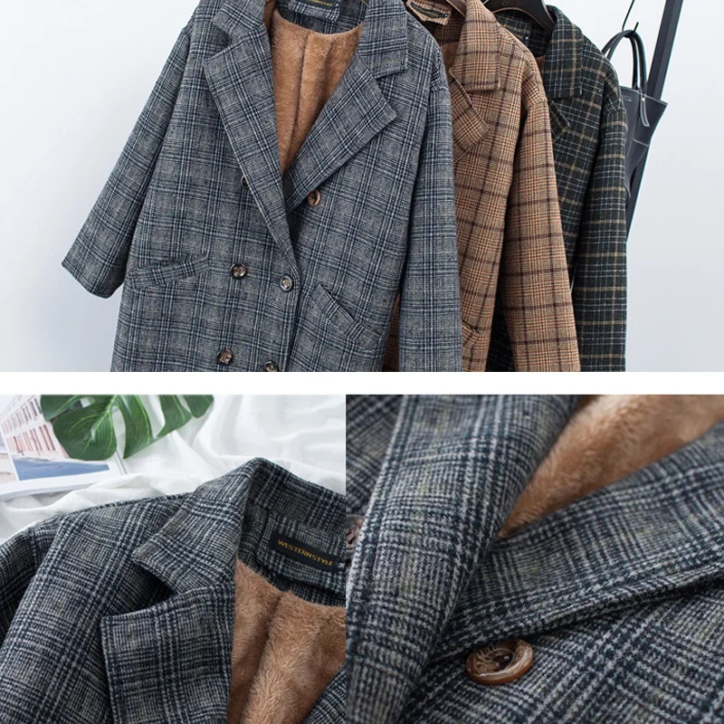 Женское клетчатое пальто с длинным рукавом базовое длинное отворотом 2017|coat