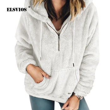 

ELSVIOS 2018 Fashion Winter Warm Hoody Sweatshirts Women Fleece Hoodies Sweatshirts Pullovers Long Sleeve Zipper Hoodies Tops