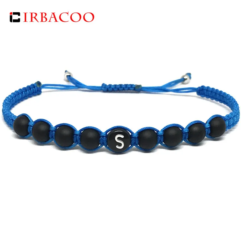 IRBACOO 2020 New Fashion Men Bracelet Letter Beads &amp Matte Onyx With Blue Cord Handmade bracelet | Украшения и аксессуары