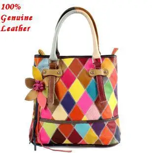 Guaranteed 100 Patchwork Genuine Leather Handbags Cowhide Natural Guaranteed 100 Patchwork Genuine Leather Handbags Cowhide Natural Women Multicolor Shoulder Bags Female 2017