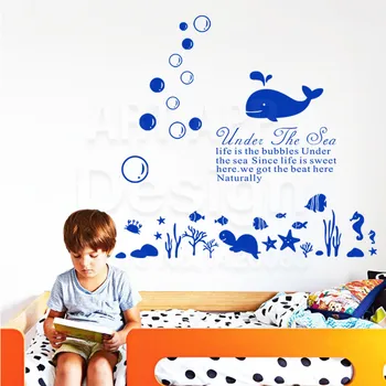 

New design home decor vinyl under the sea Wall Sticker colorful cartoon PVC fish character decals for kids room decoration