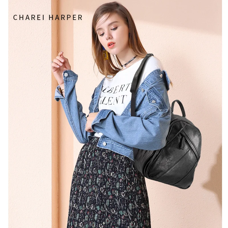 

Backpack female leather 2019 new net red with the same paragraph leather stitching backpack