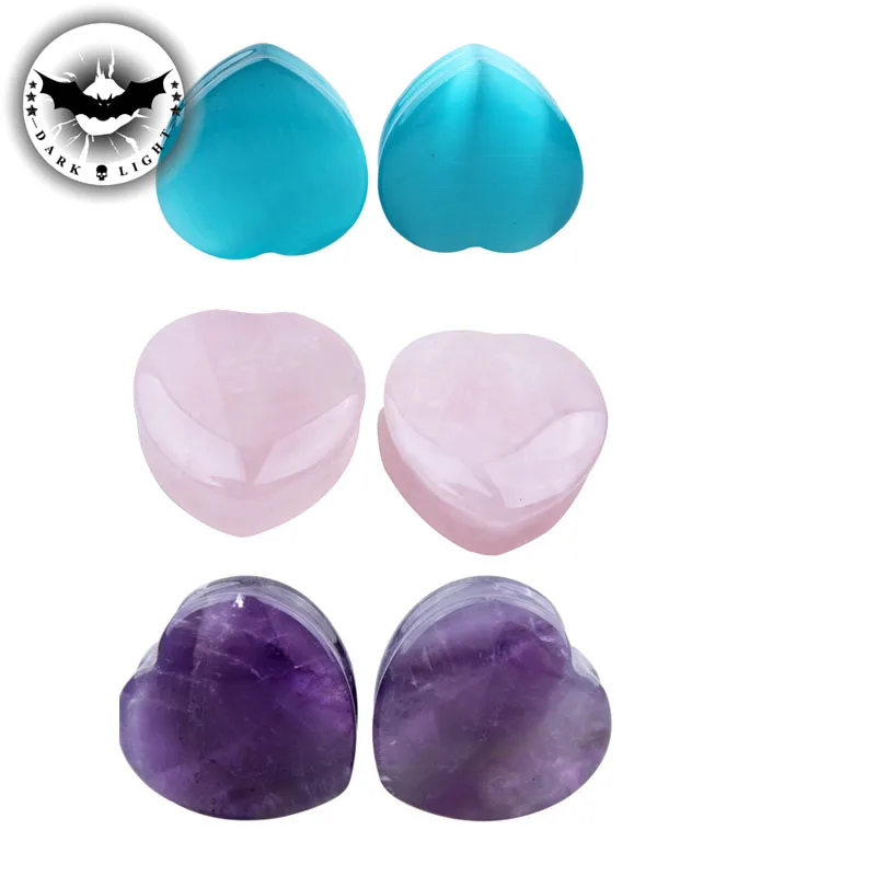 Pair Natural Stone Heart shaped Ear Tunnel Reamer Ear Plug Big Gauges