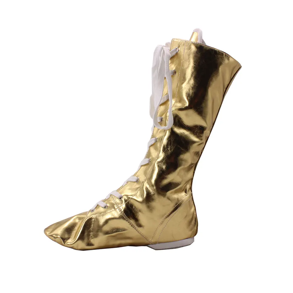 MSMAX/Танцевальная обувь из искусственной кожи; сапоги до колена в стиле джаз для детей; обувь в стиле джаз для мальчиков и девочек; Профессиональные балетки; Детские современные Джазовые ботинки; P111 - Цвет: Gold