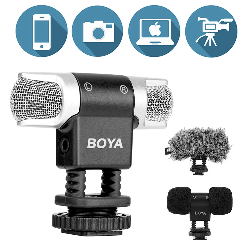 

BOYA BY-MM3 Omni-directional Dual Head Stereo Vlog Recording Condenser Microphone for DSLR Cameras iPhone Smartphone Camcorder