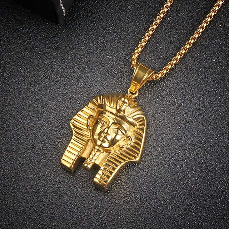 Hip Hop Egyptian Pharaoh Pendant Necklace Stainless Steel Link Chain Necklaces For Men Women Mysterious Ancient Egypt Jewelry | Украшения и