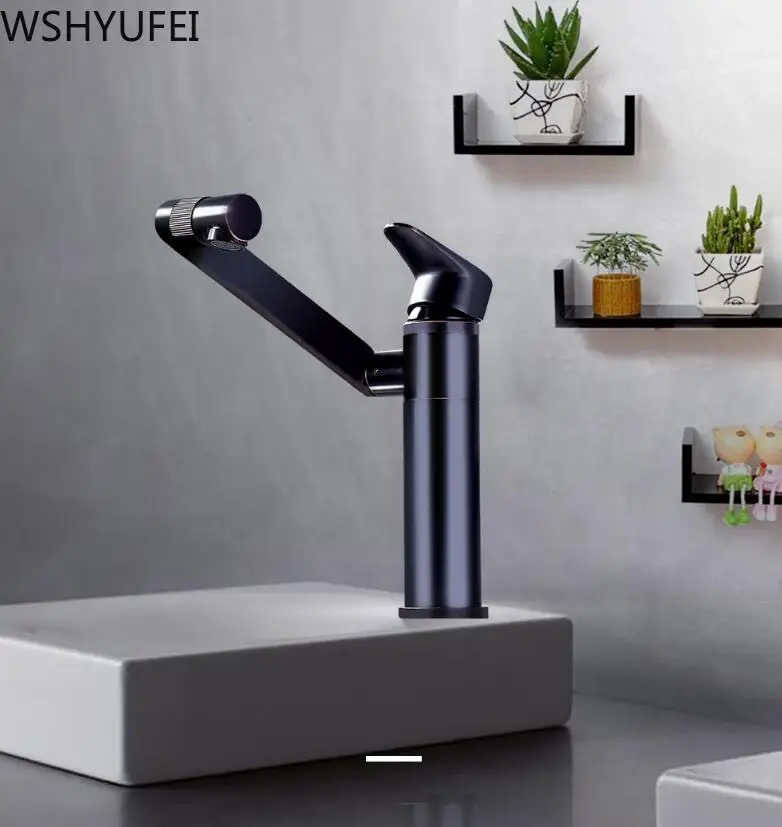 Bathroom vanity hot and cold water mixing single hole faucet black copper bathroom basin rotating bathroom faucet Bathroom vanity hot and cold water mixing single hole faucet black copper bathroom basin rotating bathroom faucet