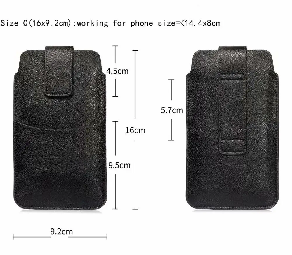 PU поясной ремень мобильный чехол для телефона чехол для huawei Y6(), mate RS Porsche дизайн, Honor View 10, Honor 9 Lite, mate 10 Lite, mate 9 - Цвет: SizeC Black 16x9.2cm