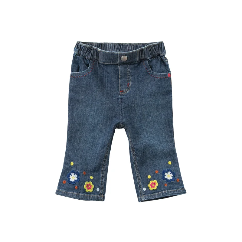 DBM10860 dave bella/весенне-осенние модные штаны с цветочным рисунком для маленьких девочек детские длинные штаны однотонные брюки для малышей - Цвет: denim blue