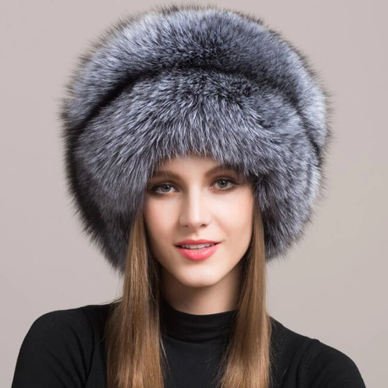 

Winter Women Fur Cap Real genuine natural Fox Fur Hats Headgear Outdoor Beanies Cap ladies warm fashion Girls cap sr485