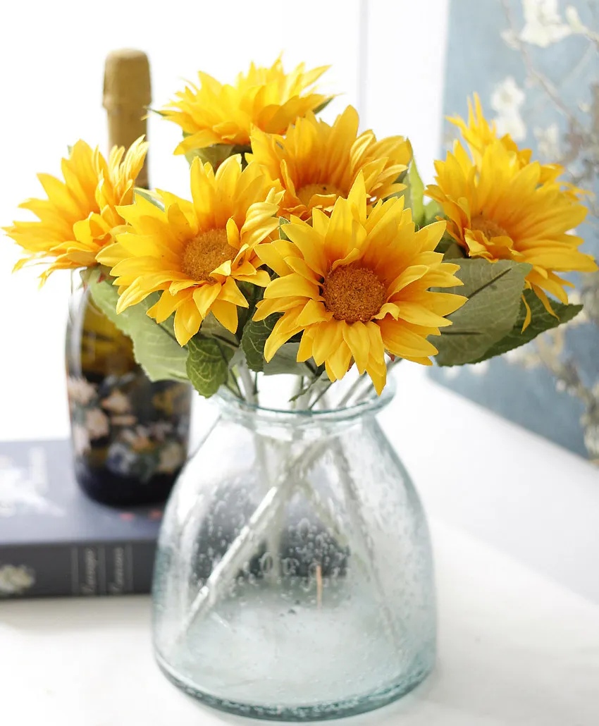 Compare Prices On Fake Yellow Flowers Online Ping Low 1pc Diy Fresh Artificial Flower Sunflower Yellow Silk Fake Plant For Wedding Home Party Decoration