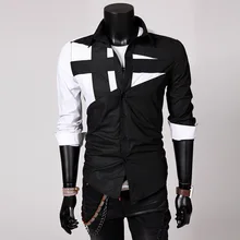 Качественные мужские рубашки в стиле пэчворк с принтом граффити на пуговицах с длинным рукавом, облегающие повседневные Клубные мужские рубашки