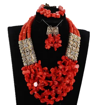 

Luxury Bridal Wedding Real Coral Jewelry Sets Fashion African Beads Jewelry Set Original Coral Necklace for Women CNR889