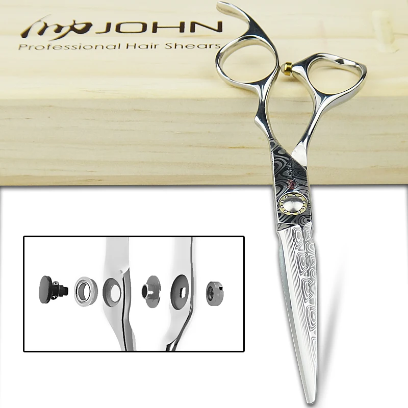 

JOHN JAPAN VG10 DAMASCUS Professional Hairdresser's Scissors for Right Hand 6.0 inch Wooden Case Pack Barber Shears